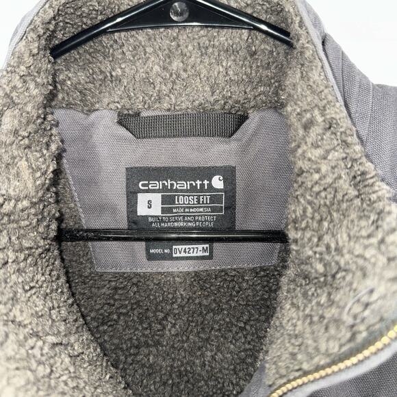 Carhartt Sherpa Lined Duck Vest Men Small Gray Loose Mock Neck Canvas OV4277-M - Picture 6 of 9